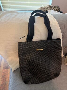 TOUS Black Dotted Messenger Tote with Gold Plate